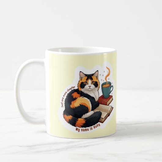 Cozy Calico Cat Personalized Reading Coffee Mug コーヒーマグカップ (左)