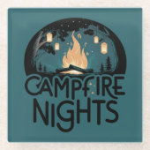Cozy Campfire Nights Rustic Outdoor Adventure ガラスコースター (正面)