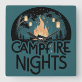 Cozy Campfire Nights Rustic Outdoor Adventure スクエア壁時計 (正面)