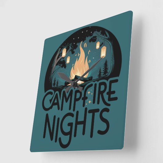 Cozy Campfire Nights Rustic Outdoor Adventure スクエア壁時計 (傾斜)