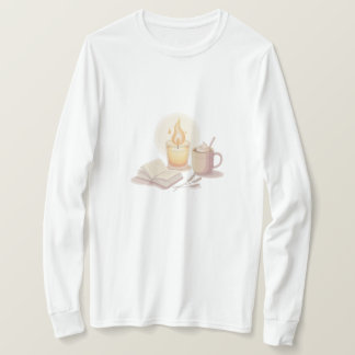 Cozy Candle and Hot Chocolate Illustration Tシャツ