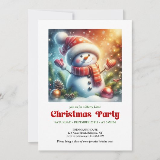 Cozy cartoon snowman invite holiday cheer editable 招待状 (正面)