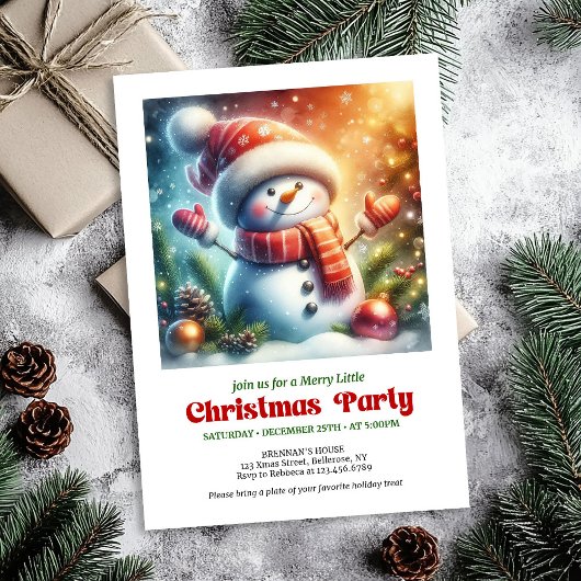 Cozy cartoon snowman invite holiday cheer editable 招待状