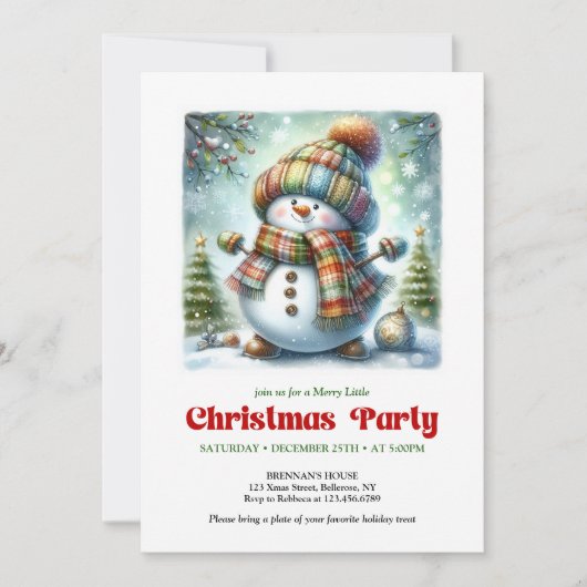 Cozy cartoon snowman invite joyful party printable 招待状 (正面)