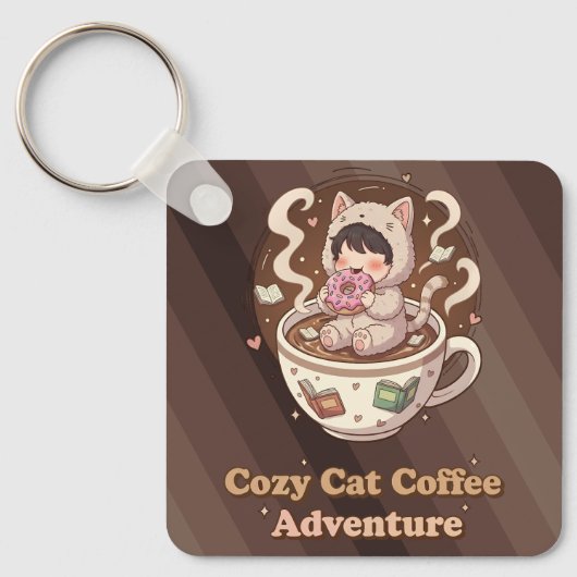 Cozy Cat Coffee Adventure Art キーホルダー (正面)