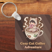 Cozy Cat Coffee Adventure Art キーホルダー (正面)