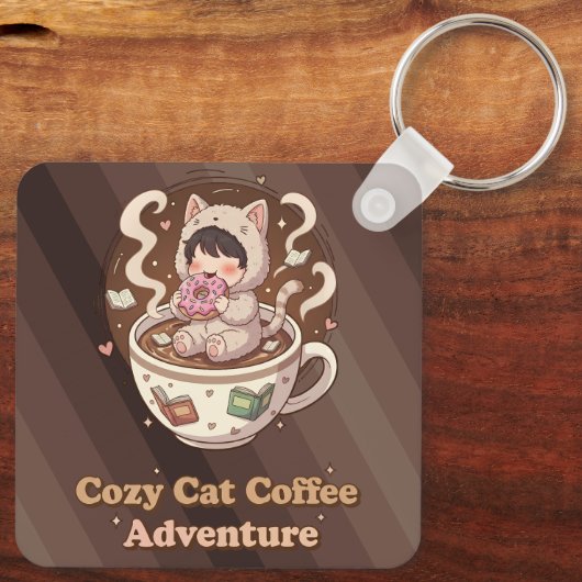Cozy Cat Coffee Adventure Art キーホルダー (裏面)