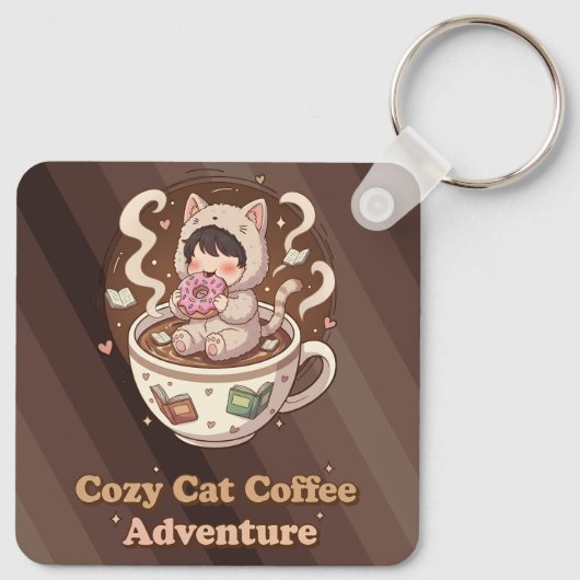 Cozy Cat Coffee Adventure Art キーホルダー (裏面)