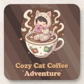 Cozy Cat Coffee Adventure Art コースター (正面)