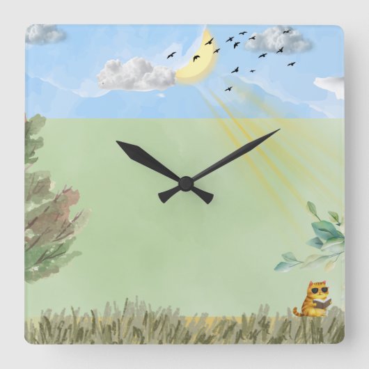Cozy Cat Decor Wall Clock スクエア壁時計 (正面)