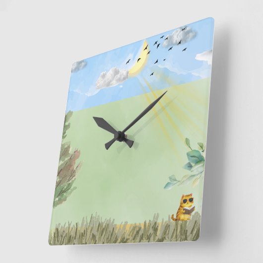 Cozy Cat Decor Wall Clock スクエア壁時計 (傾斜)
