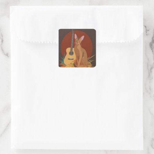 Cozy Cat & Guitar Sticker スクエアシール (バッグ)