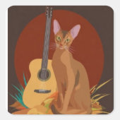 Cozy Cat & Guitar Sticker スクエアシール (正面)