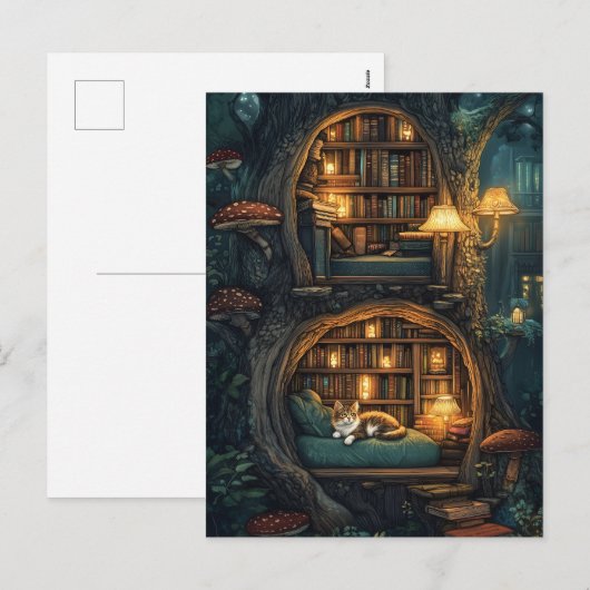Cozy Cat in a Magic Treehouse Library シーズンポストカード (正面/裏面)