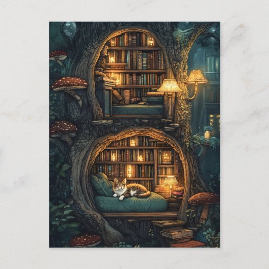 Cozy Cat in a Magic Treehouse Library シーズンポストカード (正面)