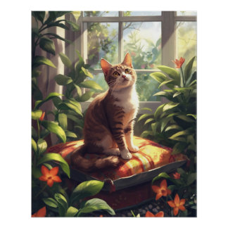 Cozy Cat in a Sunlit Garden – Cute Nature Cat Art ポスター