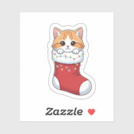 Cozy Cat in Christmas Stocking Cute Holiday  シール