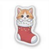 Cozy Cat in Christmas Stocking Cute Holiday  シール (正面)