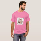 Cozy Cat in Teacup Illustration Tシャツ (正面フル)