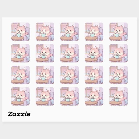 Cozy Cat Sticker – Cute Kawaii Pastel スクエアシール (シート)