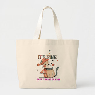 Cozy Cat Vibes – Everything is Fine Tote ラージトートバッグ