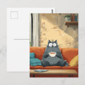 Cozy Cat with Coffee ポストカード (正面/裏面)