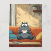 Cozy Cat with Coffee ポストカード (正面)