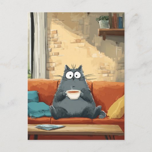 Cozy Cat with Coffee ポストカード (正面)