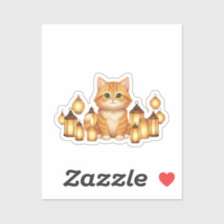 Cozy Cat with Glowing Lanterns New Year シール