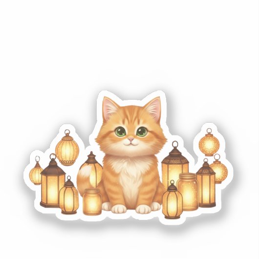 Cozy Cat with Glowing Lanterns New Year シール (正面)