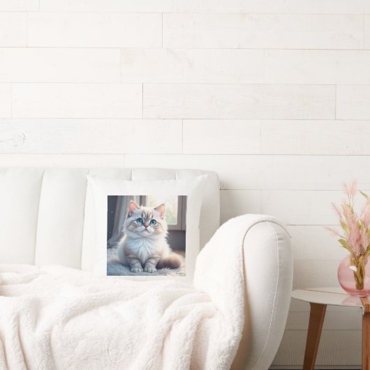 “Cozy Catnap – Cute Kitty Throw Pillow” クッション (ソファ)
