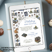 Cozy Cats Holiday Book Exchange Hand Drawn 招待状