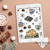 Cozy Cats Holiday Book Exchange Hand Drawn 招待状
