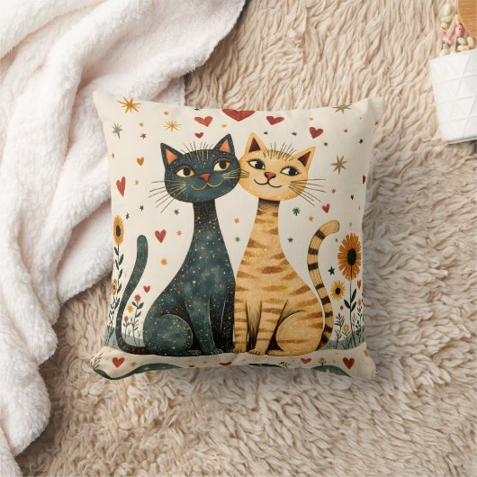 Cozy Cats Throw Pillow クッション (ブランケット)