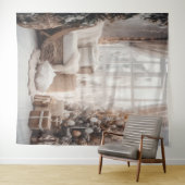 Cozy Chair, Snowy Window & Elegant Tree Backdrop タペストリー (インサイチュ(横))