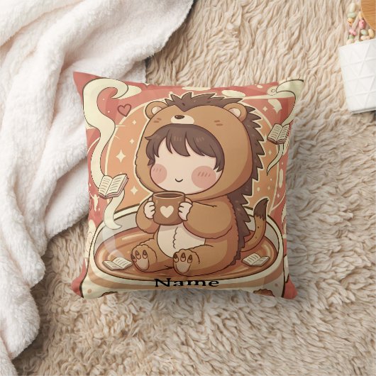Cozy Chibi Hedgehog Accent Pillow クッション (ブランケット)