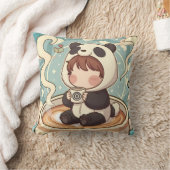 Cozy Chibi Panda Coffee Accent Pillow クッション (ブランケット)