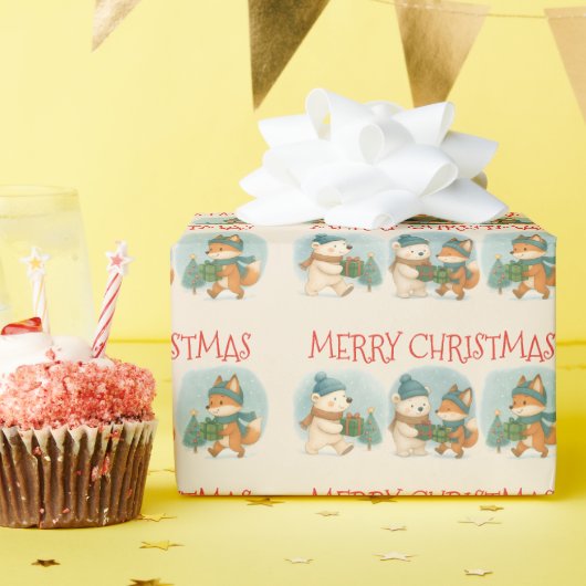 Cozy Christmas Animals Wrapping Paper Roll ラッピングペーパー (誕生日パーティー)