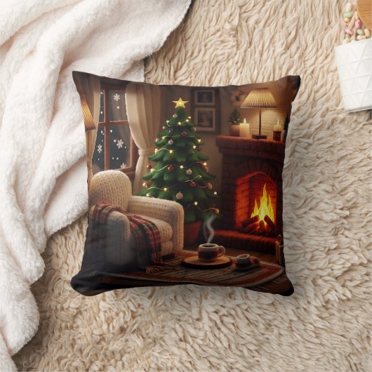 Cozy Christmas atmosphere, in a knitted style クッション (ブランケット)