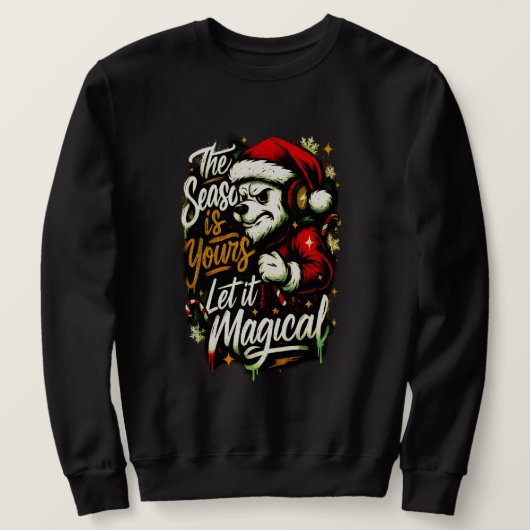 Cozy Christmas Bear DJ Sweatshirt Festive Holiday スウェットシャツ (デザイン正面)