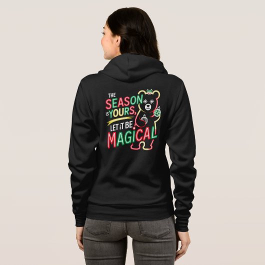 Cozy Christmas Bear Women's Pullover Neon Winter パーカ (裏面フル)