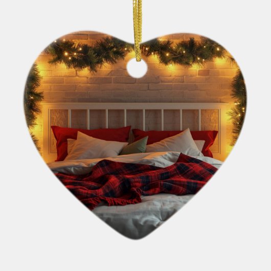 Cozy Christmas Bedroom Ornament | Warm Holiday セラミックオーナメント (正面)