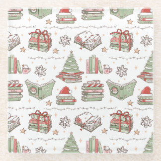 Cozy Christmas Book Lover  ガラスコースター