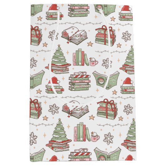 Cozy Christmas Book Lover  ミディアムペーパーバッグ (正面)
