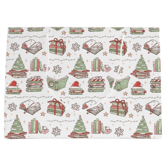 Cozy Christmas Book Lover  ラージペーパーバッグ (正面)