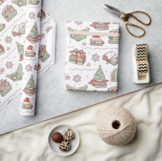 Cozy Christmas Book Lover Wrapping Paper ラッピングペーパー
