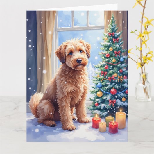 Cozy Christmas Bouvier des Flandres Art カード (黄色い花)