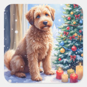 Cozy Christmas Bouvier des Flandres Art スクエアシール (正面)