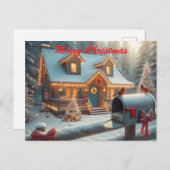 Cozy Christmas Cabin Winter Wonderland シーズンポストカード (正面/裏面)