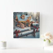 Cozy Christmas Cabin Winter Wonderland スクエア壁時計 (ホーム)